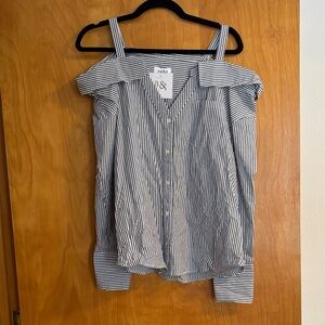 Pistola Navy and White Striped Off-Shoulder Shirt